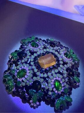Vintage Bijoux MG Green and Amber Statement Brooch It Glows